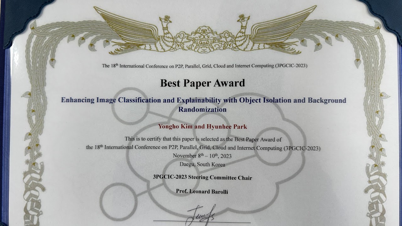 BWCCA 2023 Best Paper Award · 김용호 (2023.11)