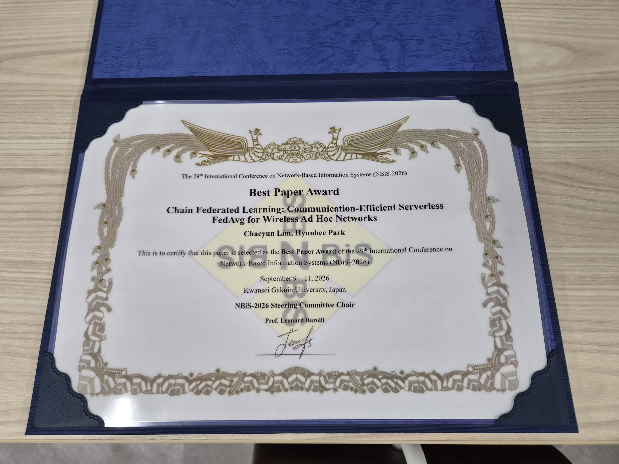 NBiS 2026 Best Paper Award · 임채윤 (2026.09)